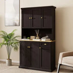 Black Kitchen Pantry Cabinet with Microwave Countertop