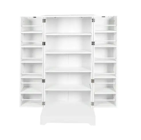 White Freestanding Kitchen Storage Cabinet with Adjustable Shelves