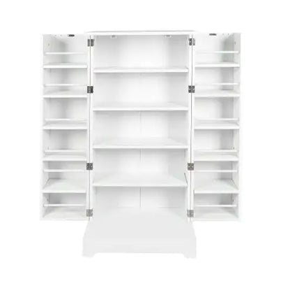 White Freestanding Kitchen Storage Cabinet with Adjustable Shelves