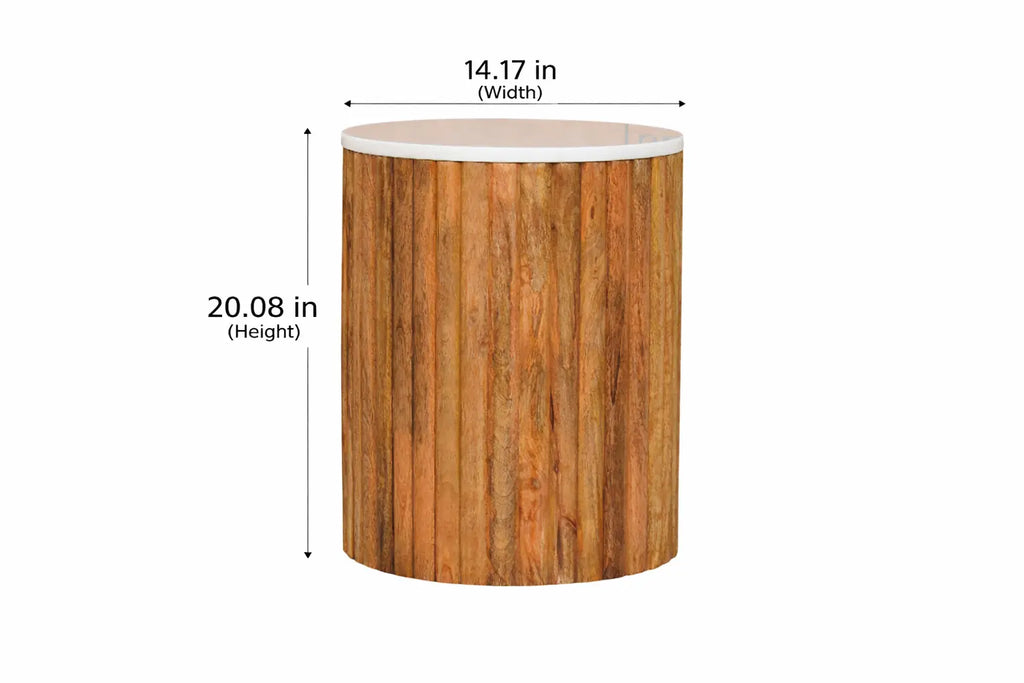 Fluted Marble Side Table | Oak-ish Finish - Avivra