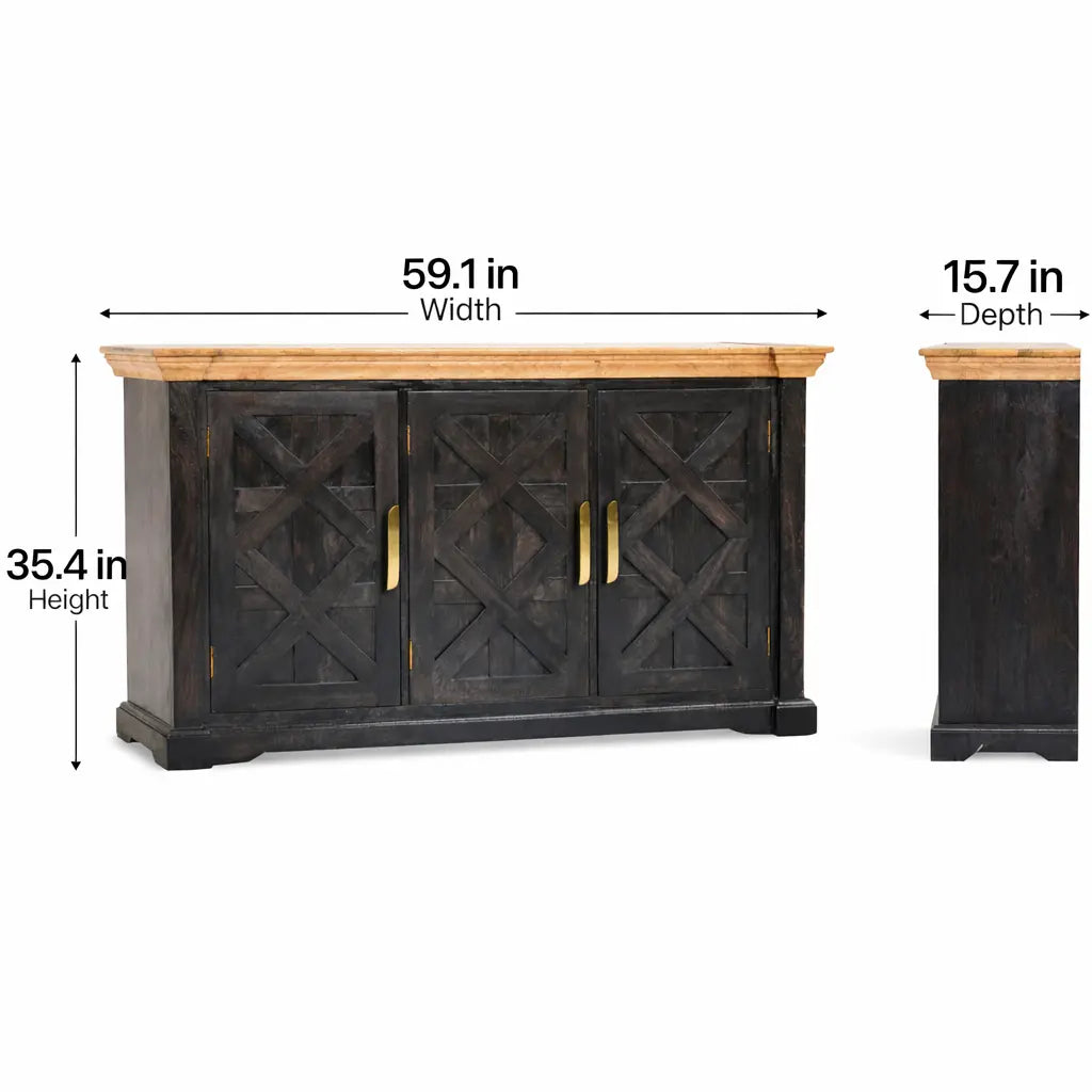 Regal Ash Black Rustic Sideboard | Ash Black & Oak Finish - Avivra