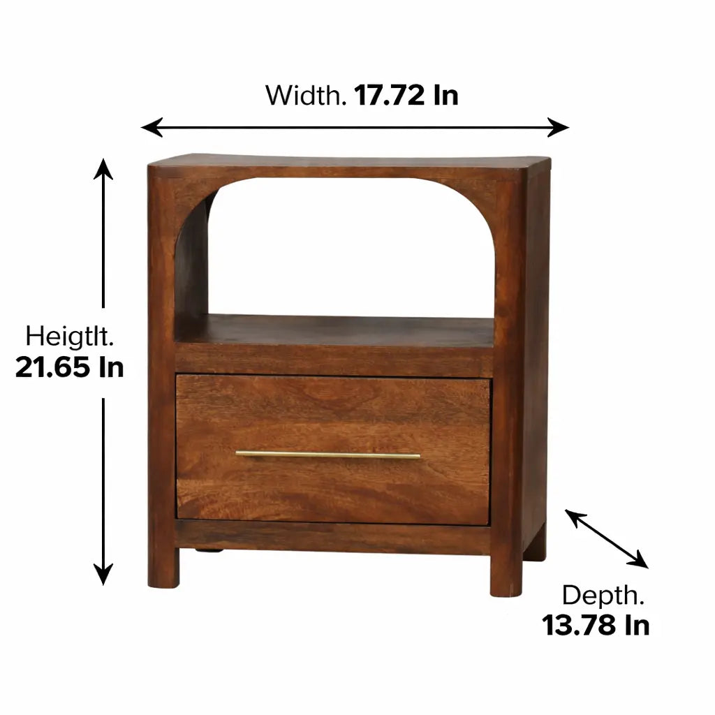 Arc-Line Bedside Tabl | Roasted Almond Finish - Avivra