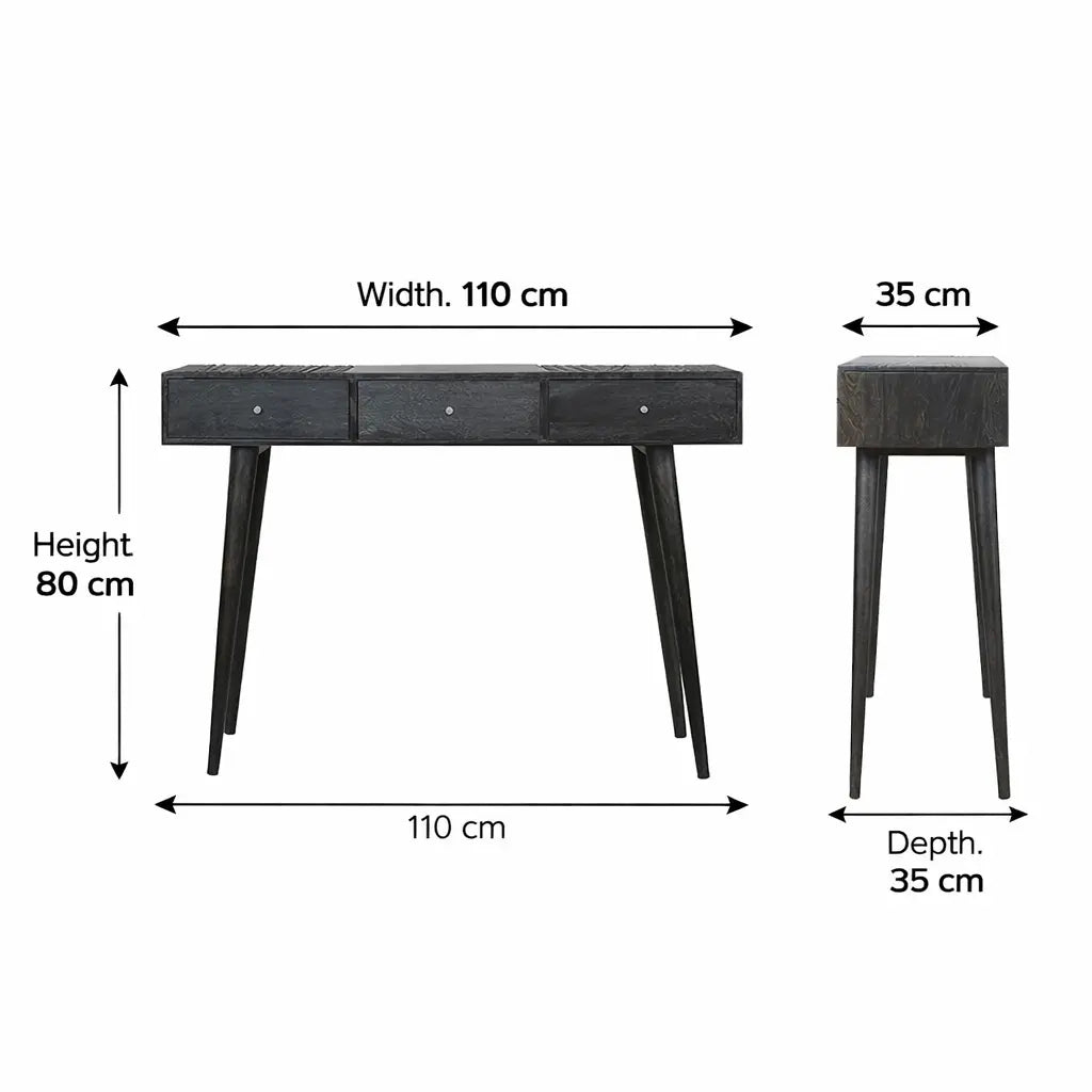 Ash Black 3 Drawer Console Table - Avivra