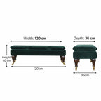 Emerald Velvet Castor Bench | Upholstered Cotton Velvet - Avivra