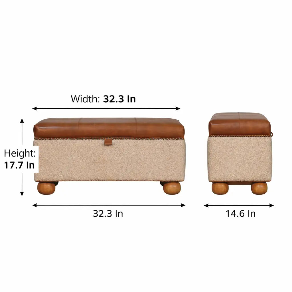 Boucle Lid- up Storage Ottoman | Buffalo Hide Leather - Avivra