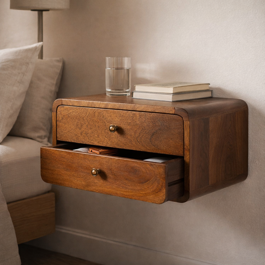Floating Curved Chestnut Nightstand