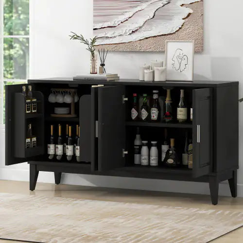 Black 4-Door Sideboard Storage Cabinet with Gantry