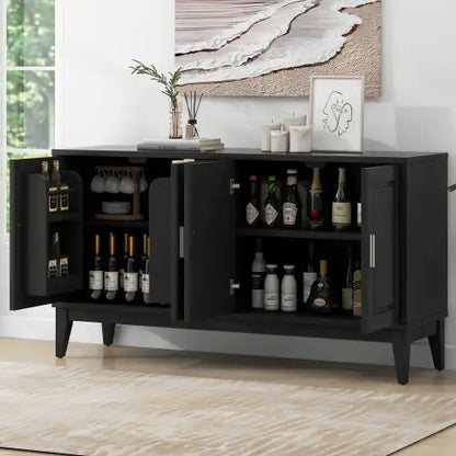 Black 4-Door Sideboard Storage Cabinet with Gantry