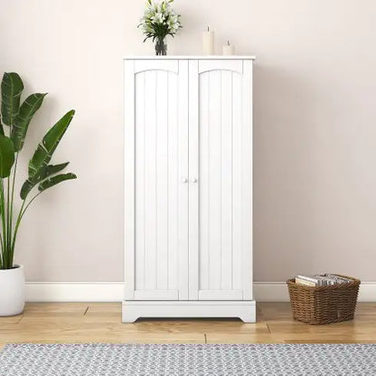 White Freestanding Kitchen Storage Cabinet with Adjustable Shelves