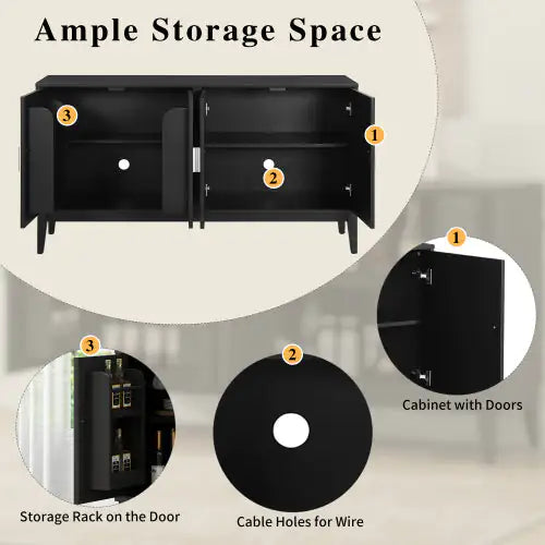 Black 4-Door Sideboard Storage Cabinet with Gantry