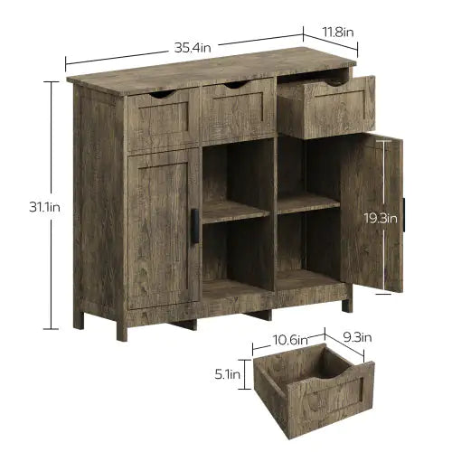 Wooden Storage Cabinet with Drawers & Shelves – Gray Accent Floor Cabinet