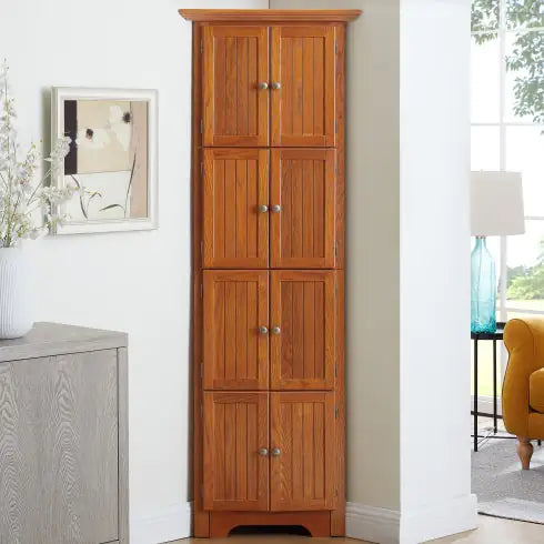 72" 4-Tier Corner Kitchen Pantry Cabinet – Tall Storage with 8 Doors & Adjustable Shelves