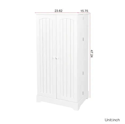 White Freestanding Kitchen Storage Cabinet with Adjustable Shelves