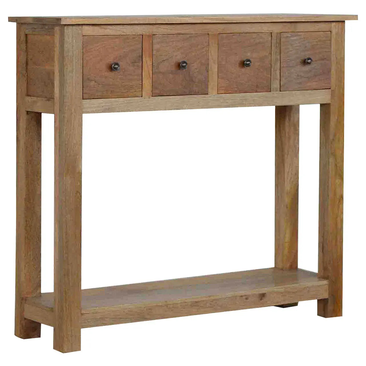 solid mango wood hallway console table with shelf