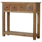 narrow wooden console table with drawers