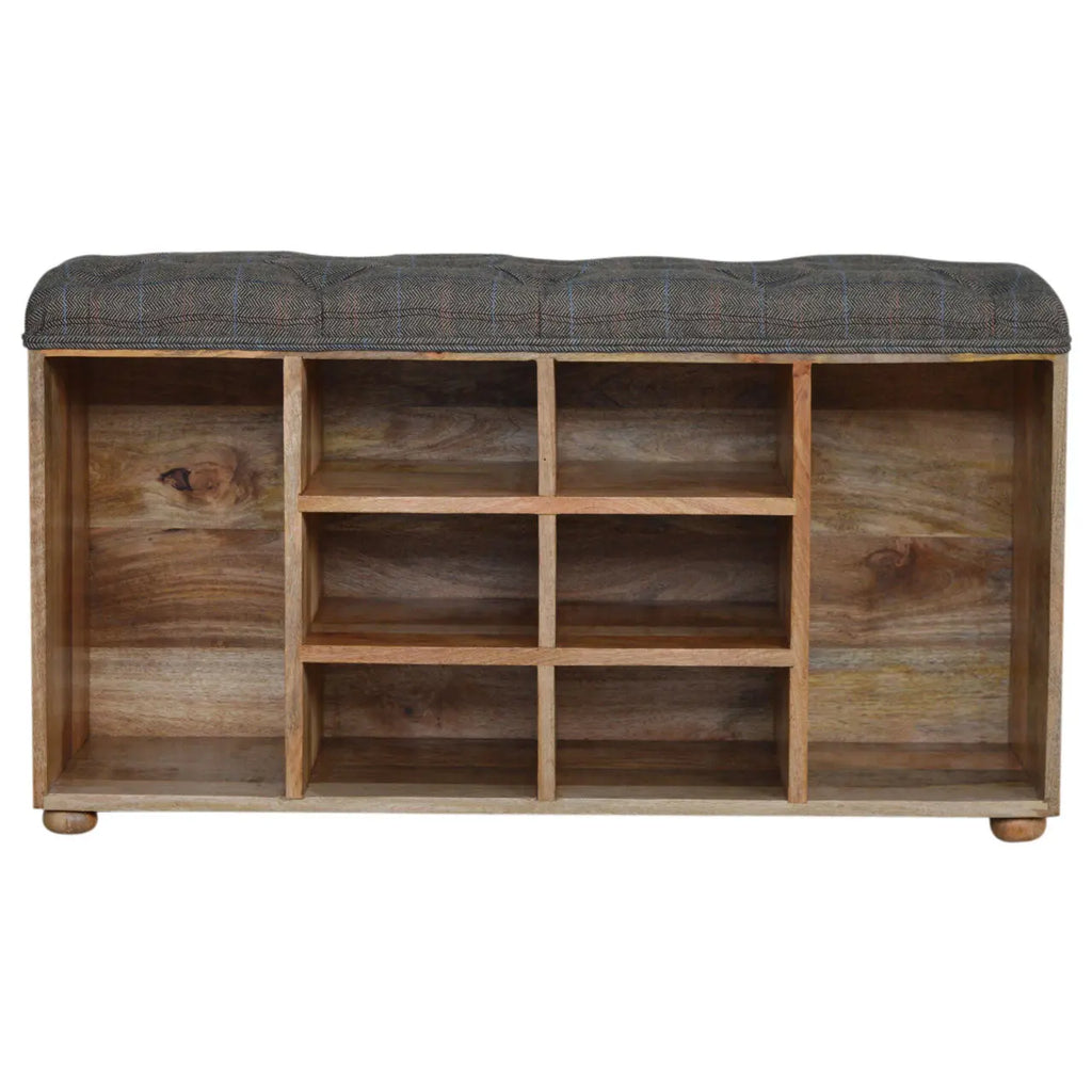 multi tweed shoe storage bench with cubbies