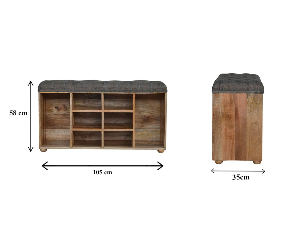 Multi Tweed Open Shoe Storage Bench Avivra
