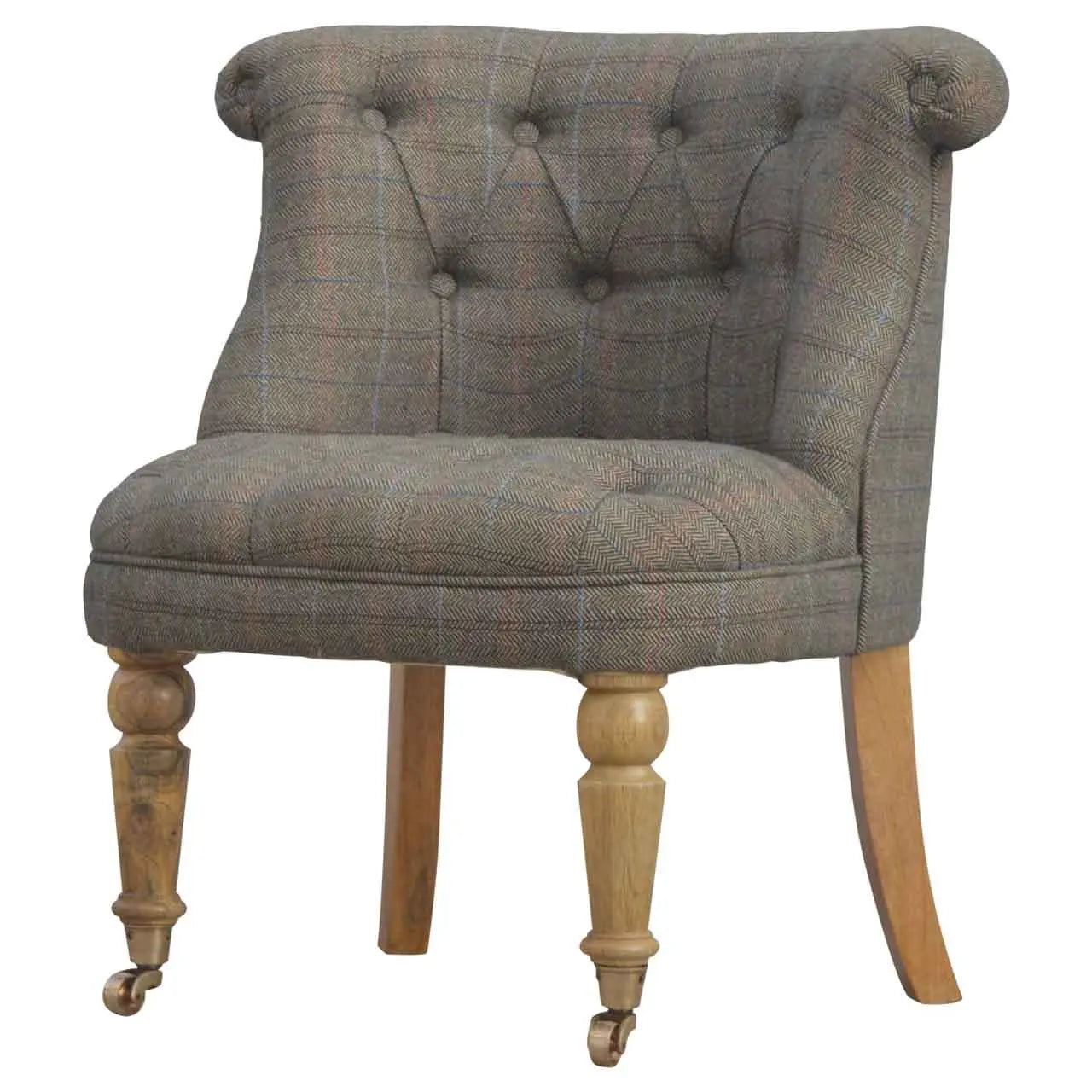 Multi Tweed Accent Chair – Hand-Carved Solid Mango Wood - Avivra