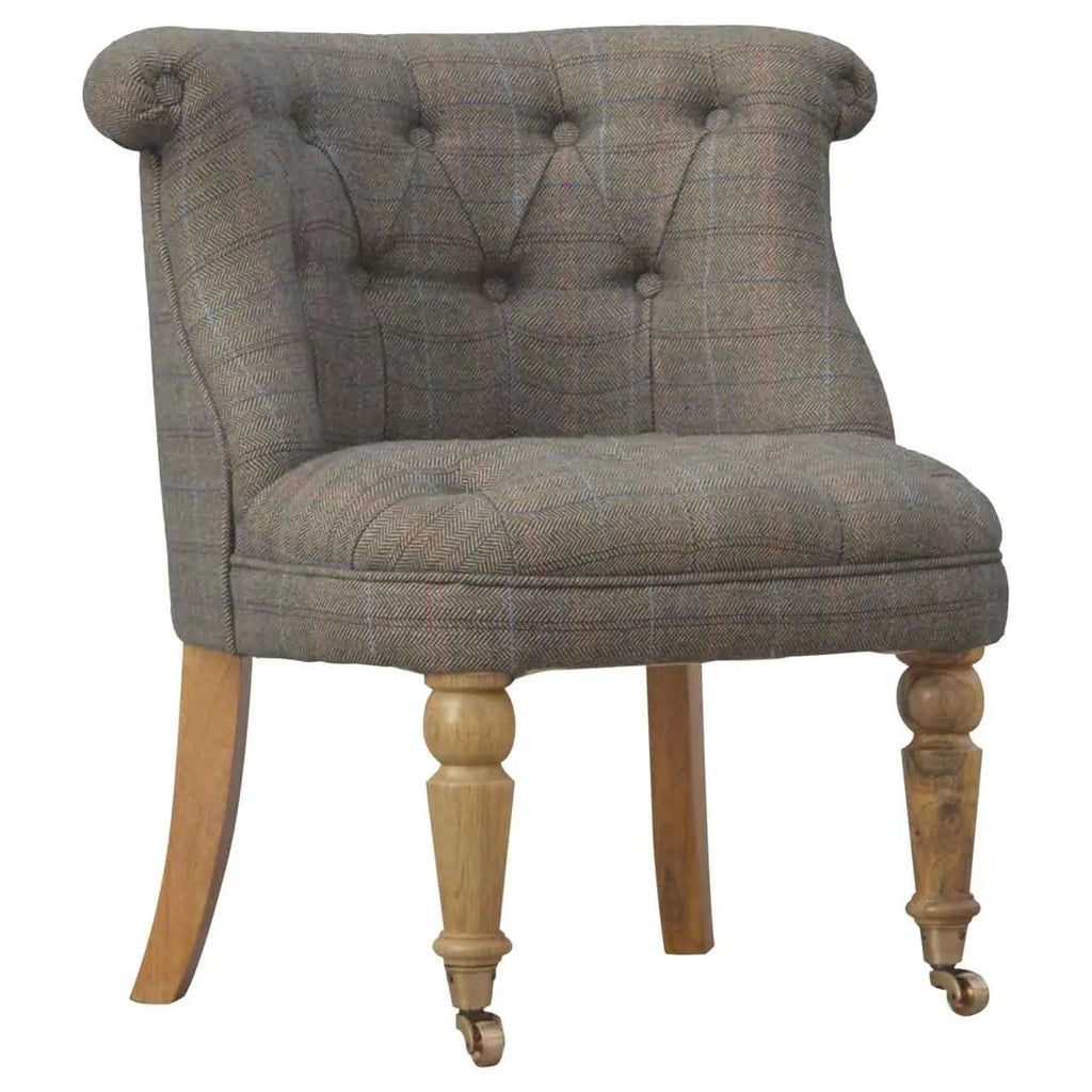 Multi Tweed Accent Chair – Hand-Carved Solid Mango Wood - Avivra