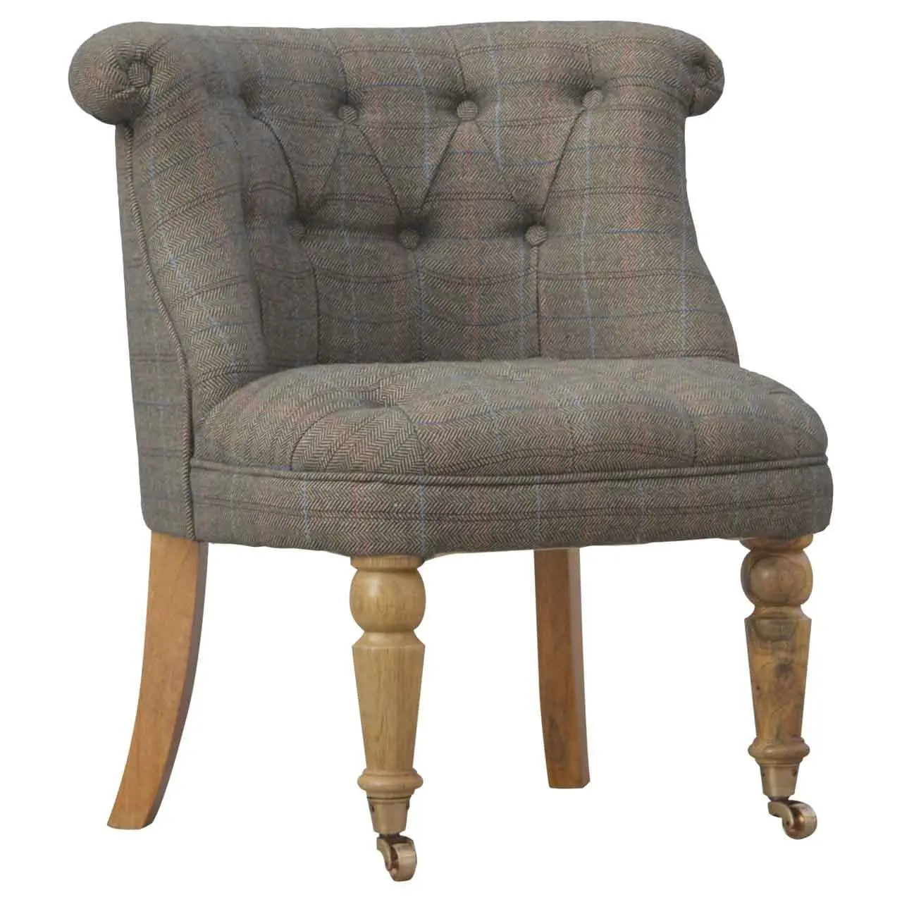 Multi Tweed Accent Chair – Hand-Carved Solid Mango Wood - Avivra