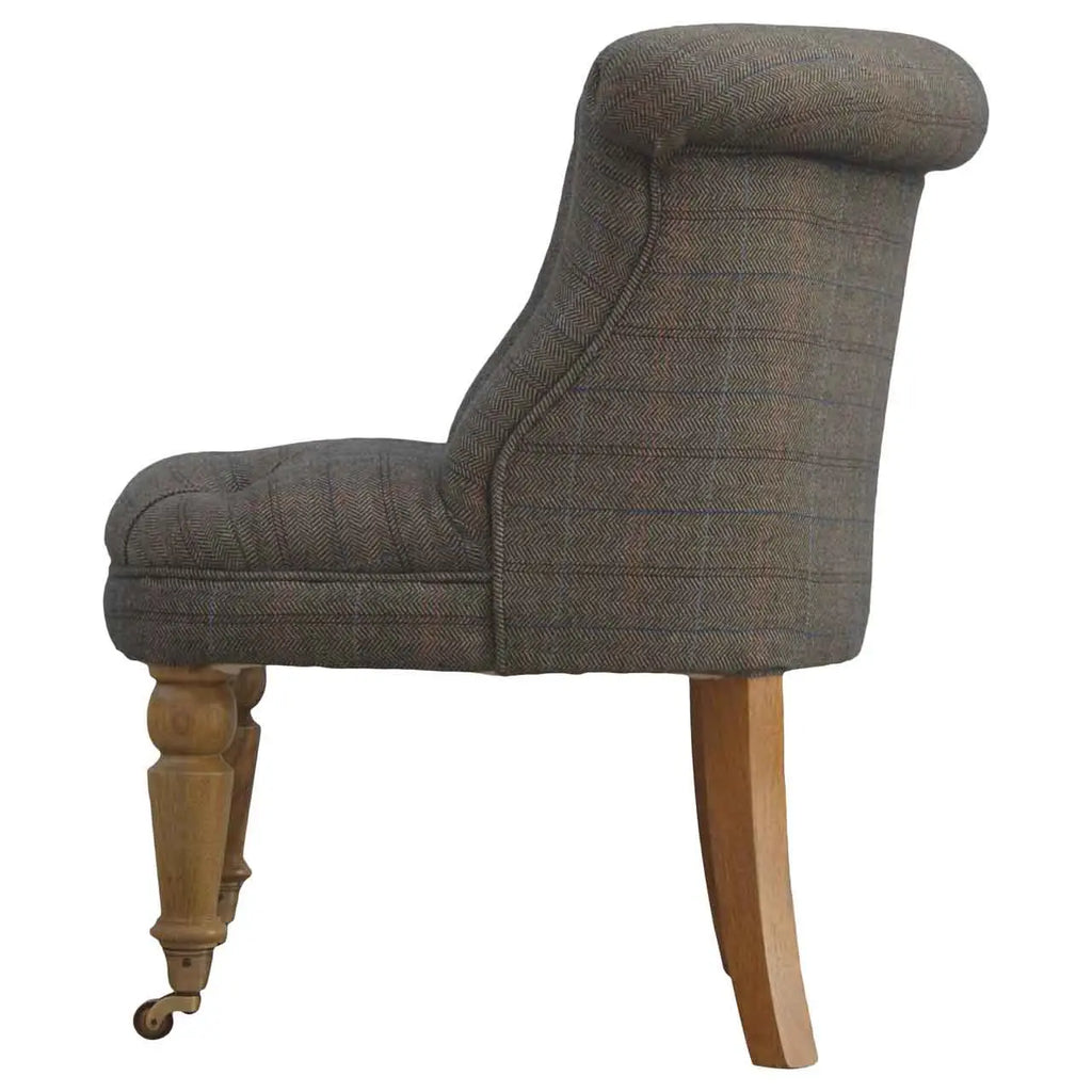 Multi Tweed Accent Chair – Hand-Carved Solid Mango Wood - Avivra