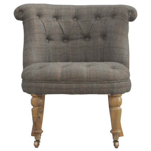 Multi Tweed Accent Chair – Hand-Carved Solid Mango Wood - Avivra