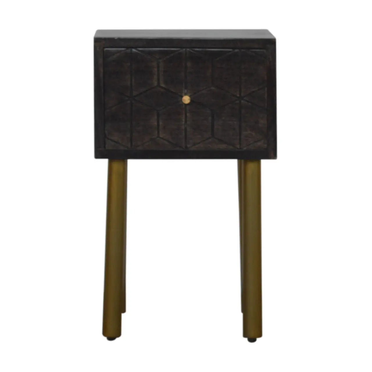 doha carved mango wood nightstand in washed black finish