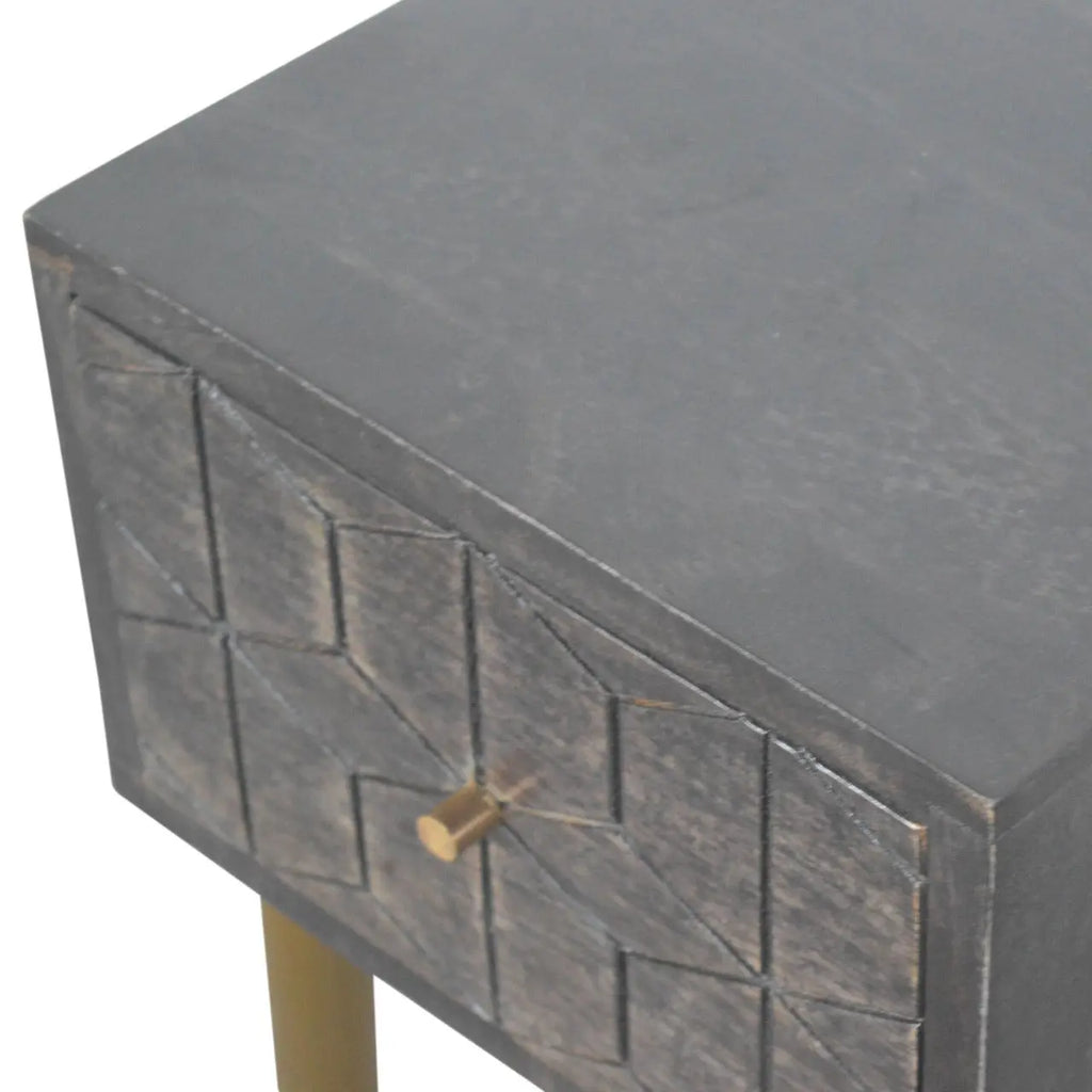 Doha Carved Mango Wood Nightstand - Avivra