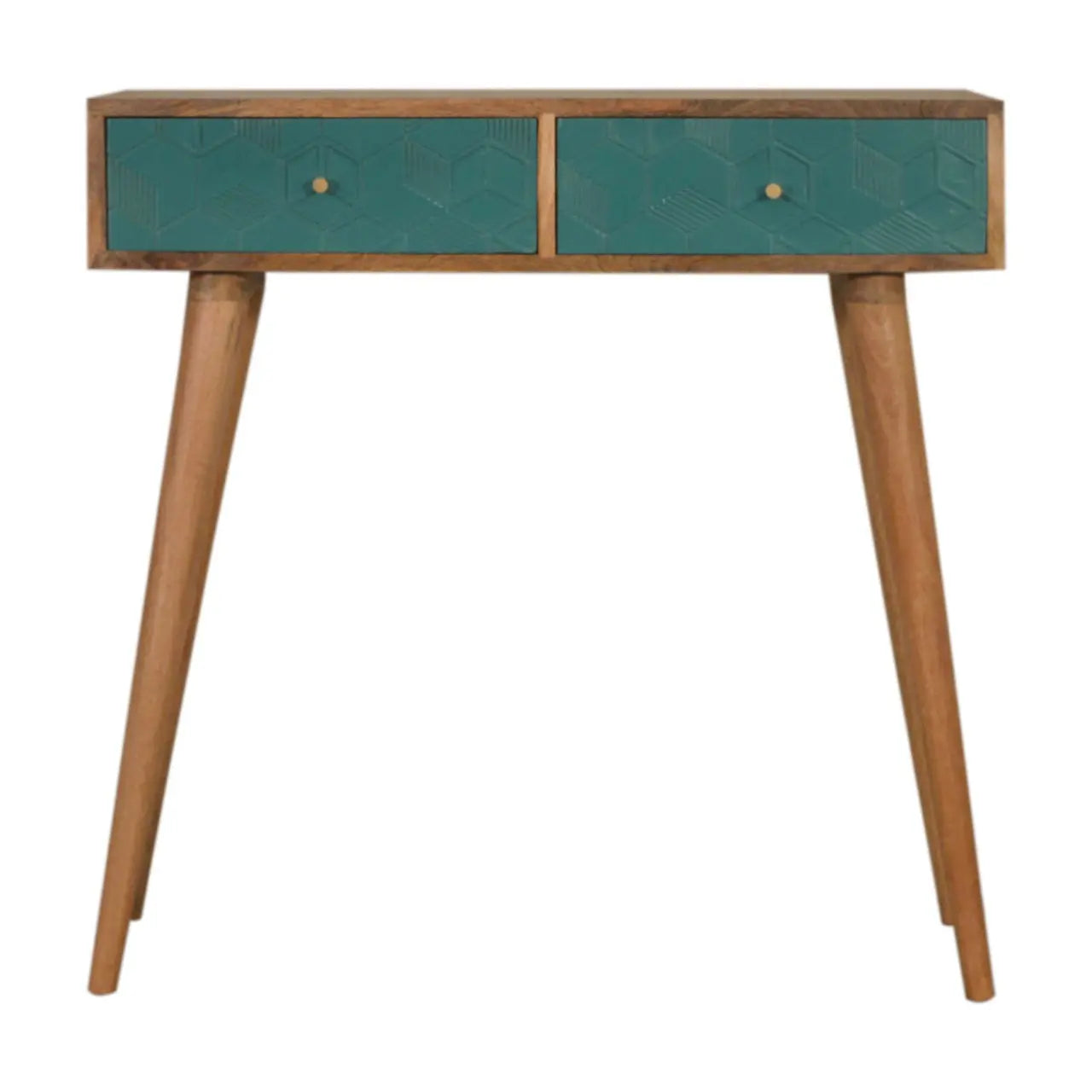 acadia teal console table crafted from solid mango wood