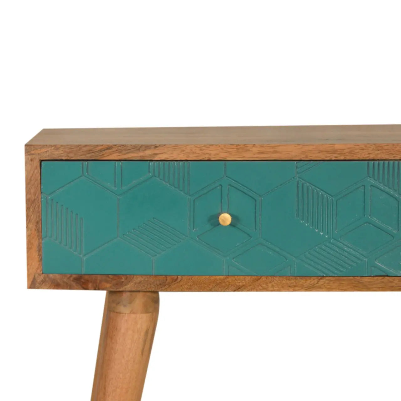 Acadia Teal Console Table | Hand-Carved Cube Design - Avivra