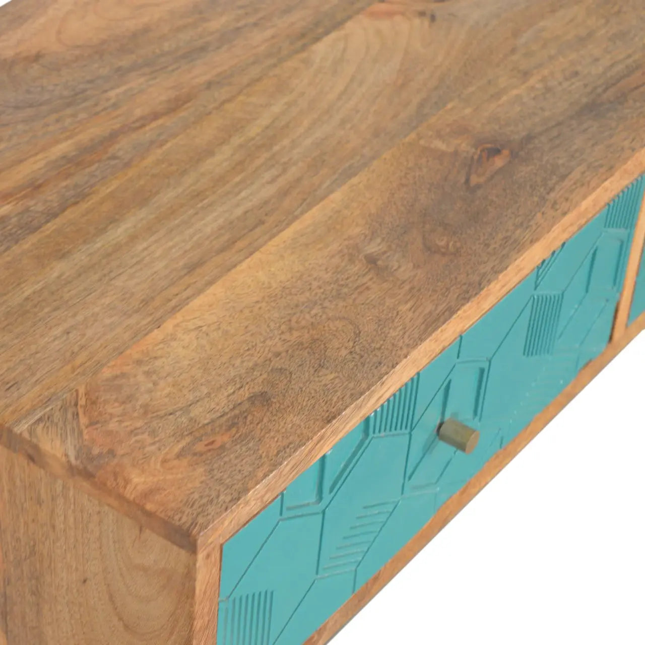 Acadia Teal Console Table | Hand-Carved Cube Design - Avivra