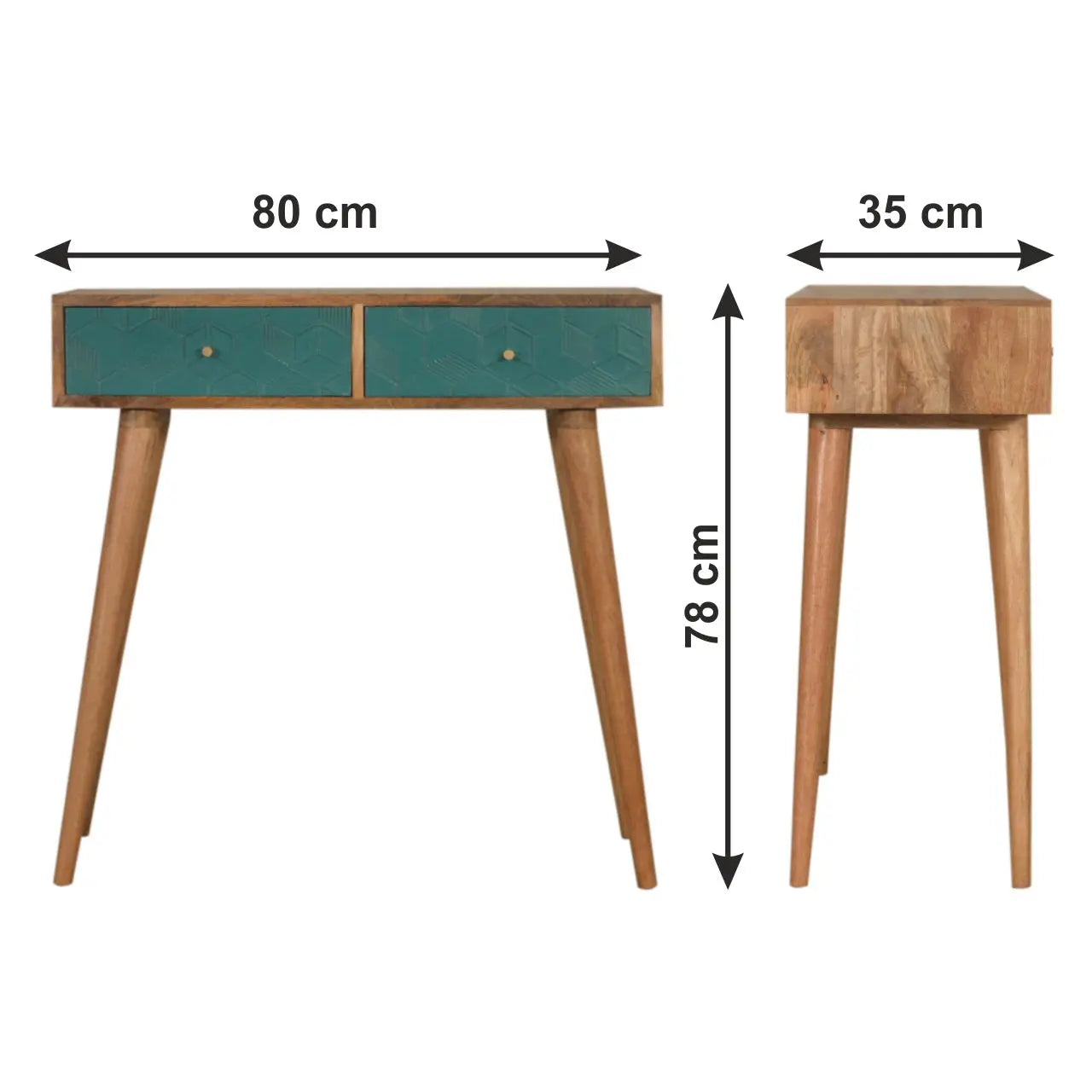 Acadia Teal Console Table | Hand-Carved Cube Design - Avivra