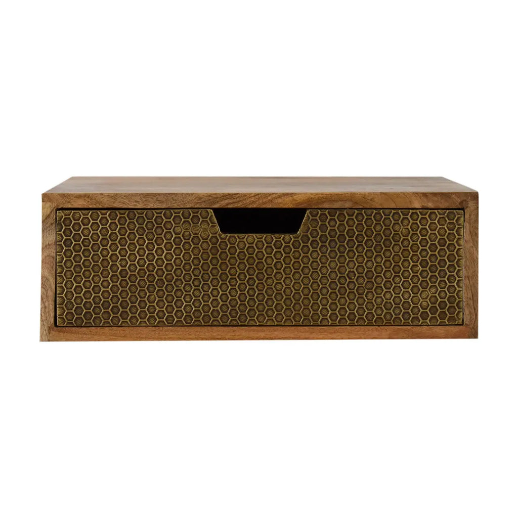 floating honeycomb brass nightstand crafted from solid mango wood