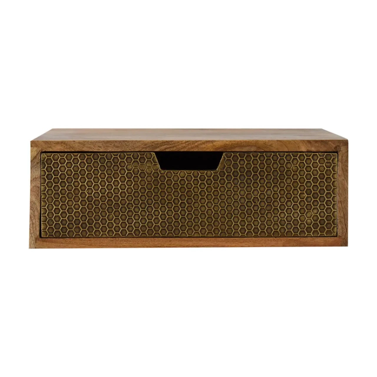 floating honeycomb brass nightstand crafted from solid mango wood