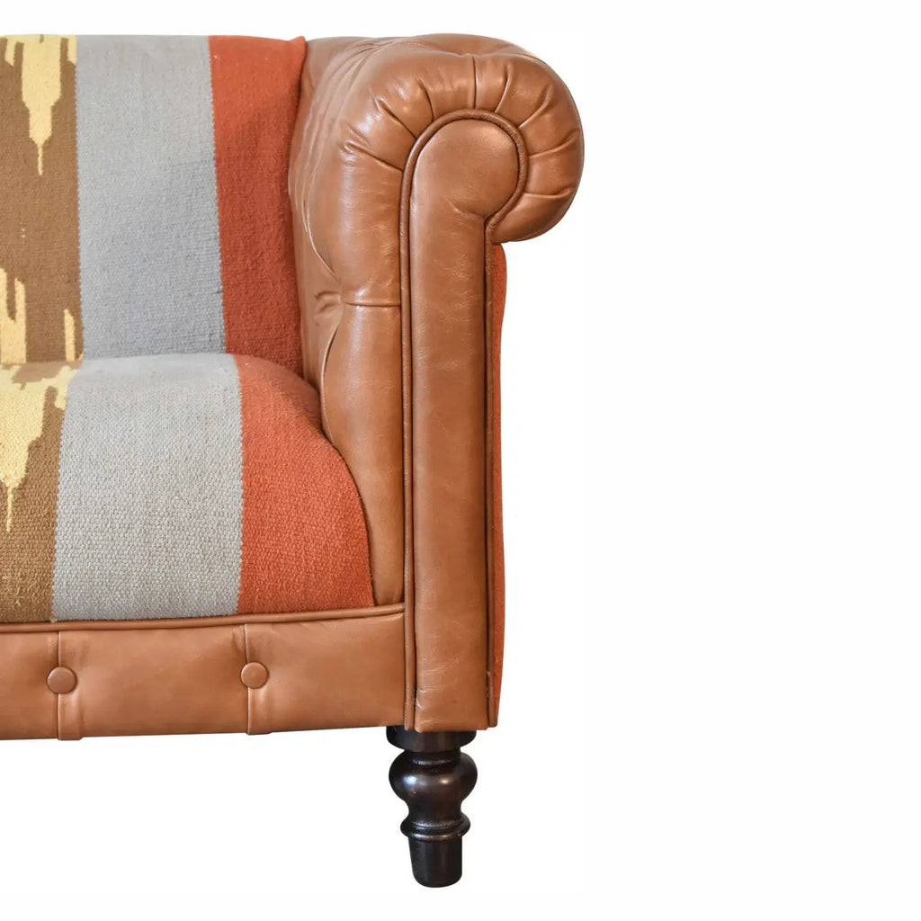 Mixed Leather & Durrie Print Sofa - Avivra