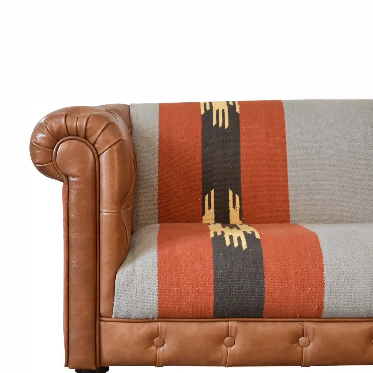 Mixed Leather & Durrie Print Sofa - Avivra