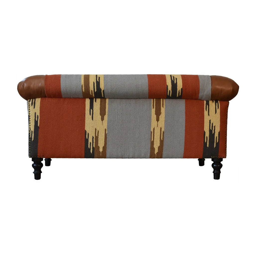 Mixed Leather & Durrie Print Sofa - Avivra