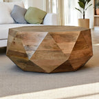 Geometric Round Solid Wood Coffee Table - Avivra