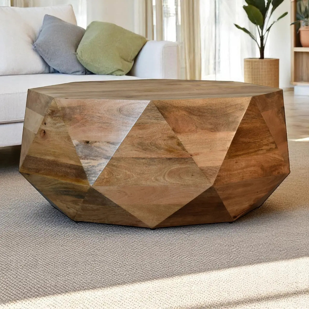 Geometric Round Solid Wood Coffee Table - Avivra