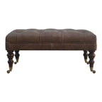 Buffalo Brown Leather Ottoman With Castor Legs - Avivra
