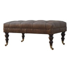 Buffalo Brown Leather Ottoman With Castor Legs - Avivra