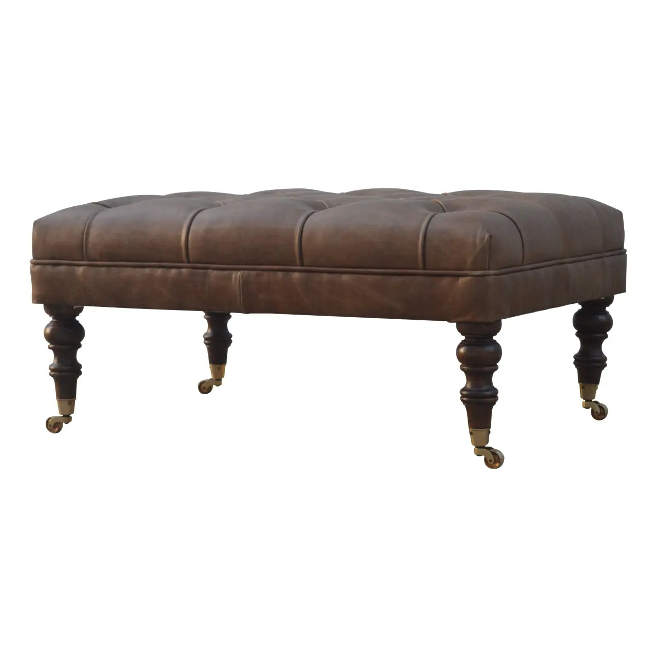 Buffalo Brown Leather Ottoman With Castor Legs - Avivra