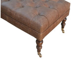 Buffalo Brown Leather Ottoman With Castor Legs - Avivra