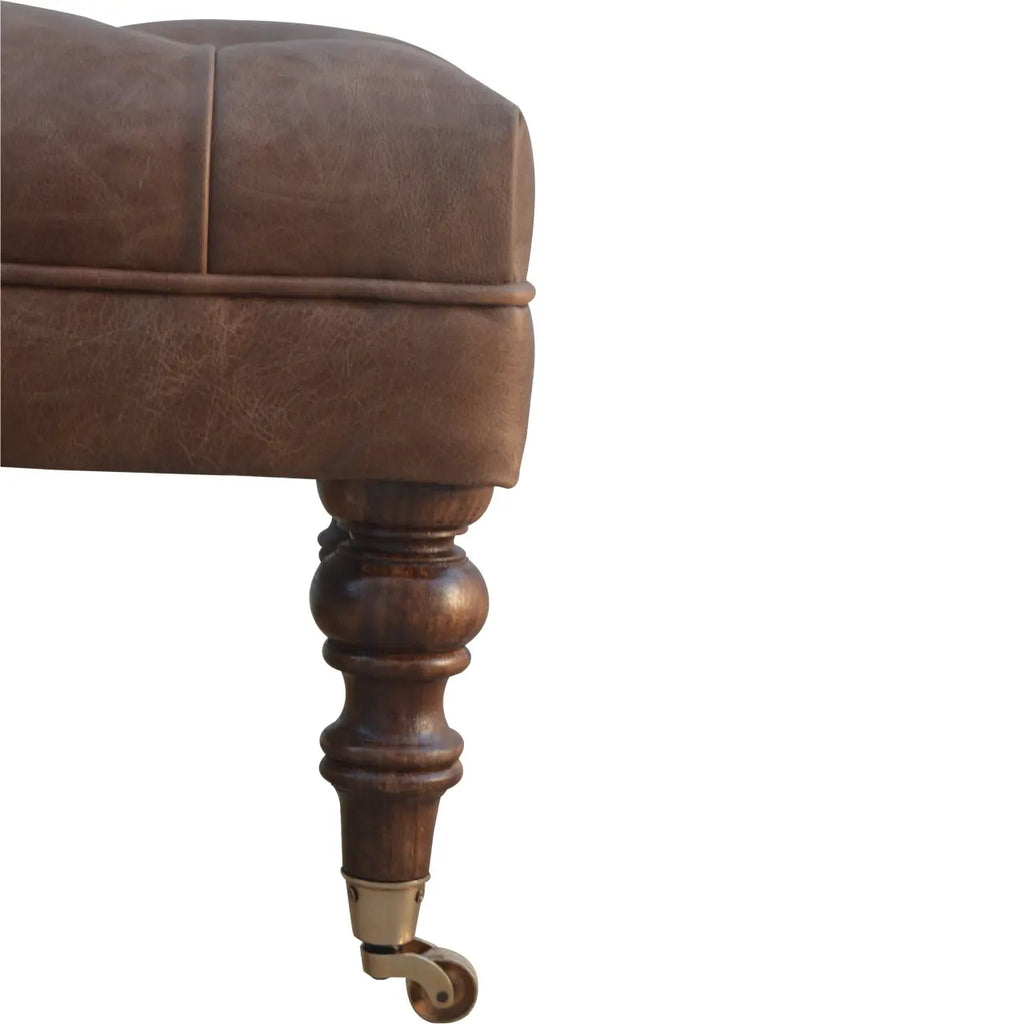 Buffalo Brown Leather Ottoman With Castor Legs - Avivra