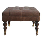 Buffalo Brown Leather Ottoman With Castor Legs - Avivra