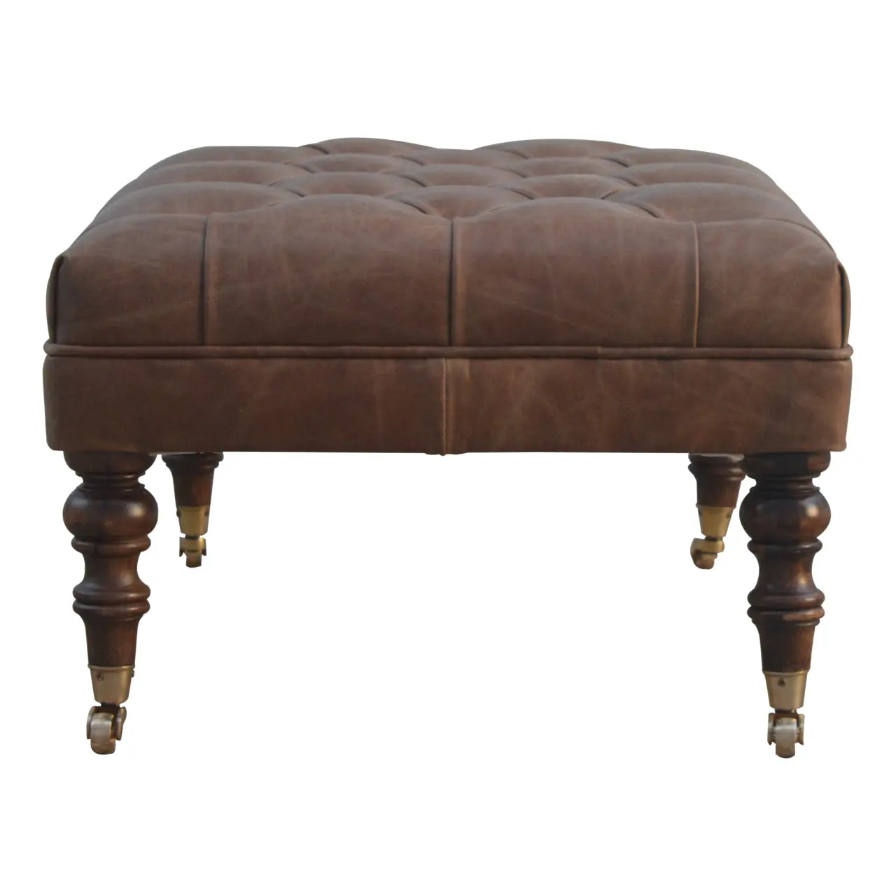 Buffalo Brown Leather Ottoman With Castor Legs - Avivra