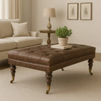 Buffalo Brown Leather Ottoman With Castor Legs - Avivra