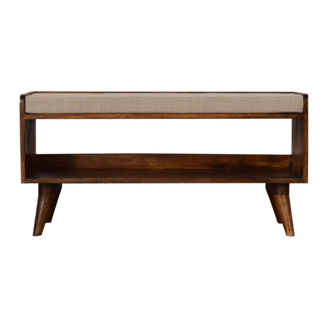mud linen nordic storage bench with solid mango wood frame