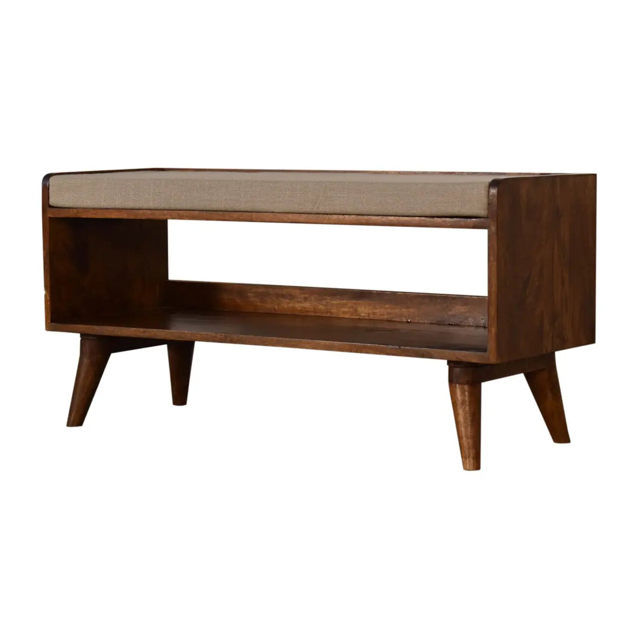 Mud Linen Nordic Storage Bench | Chestnut Finish - Avivra