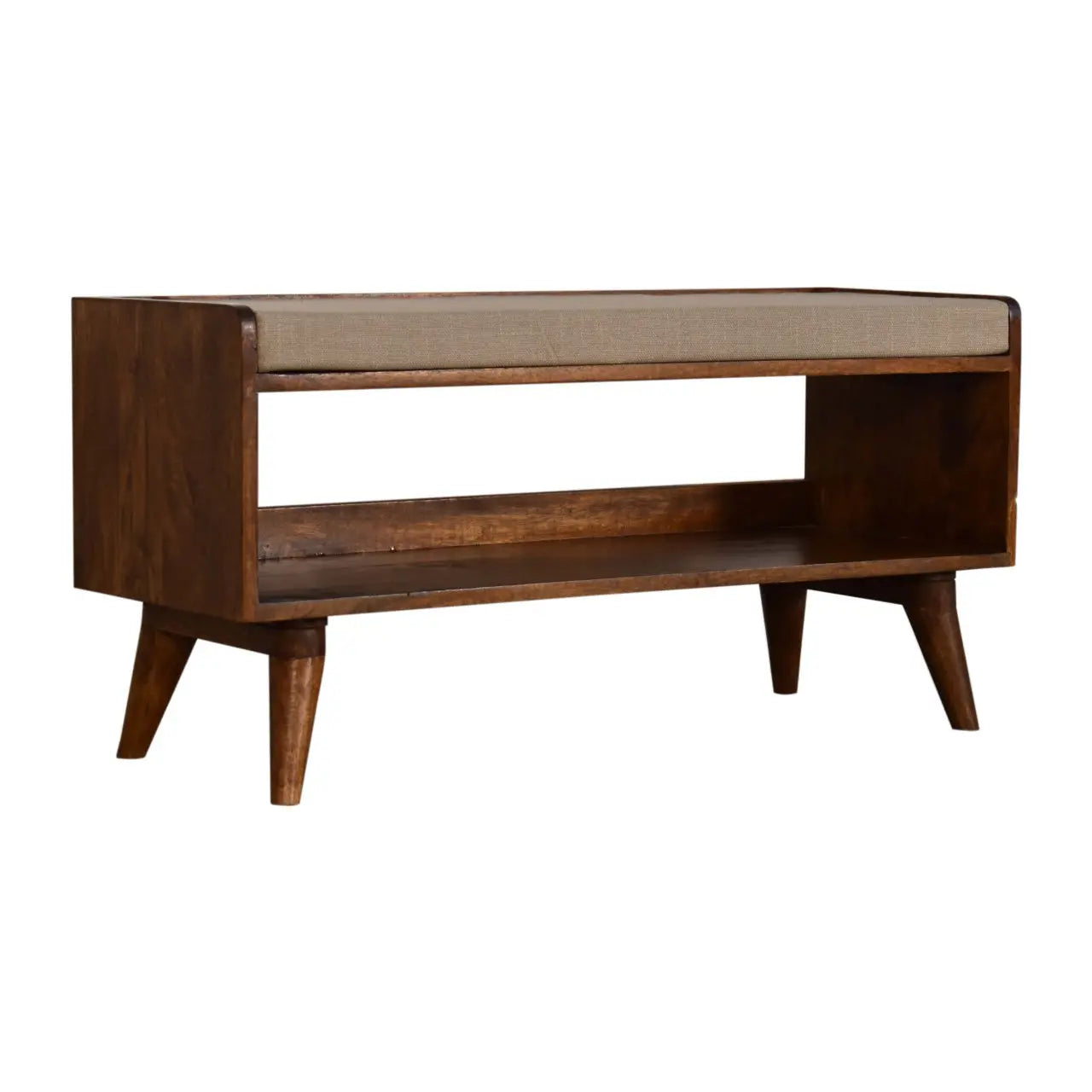 Mud Linen Nordic Storage Bench | Chestnut Finish - Avivra